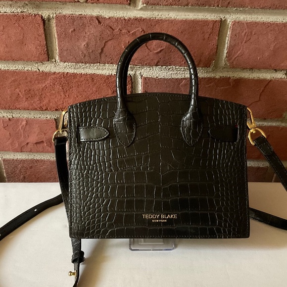 Teddy Blake Kate Croco 9” Embossed Leather Crossbody Handbag Bag Made in Italy - Picture 1 of 16